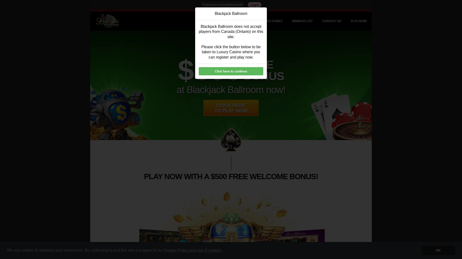 Blackjack Ballroom homepage